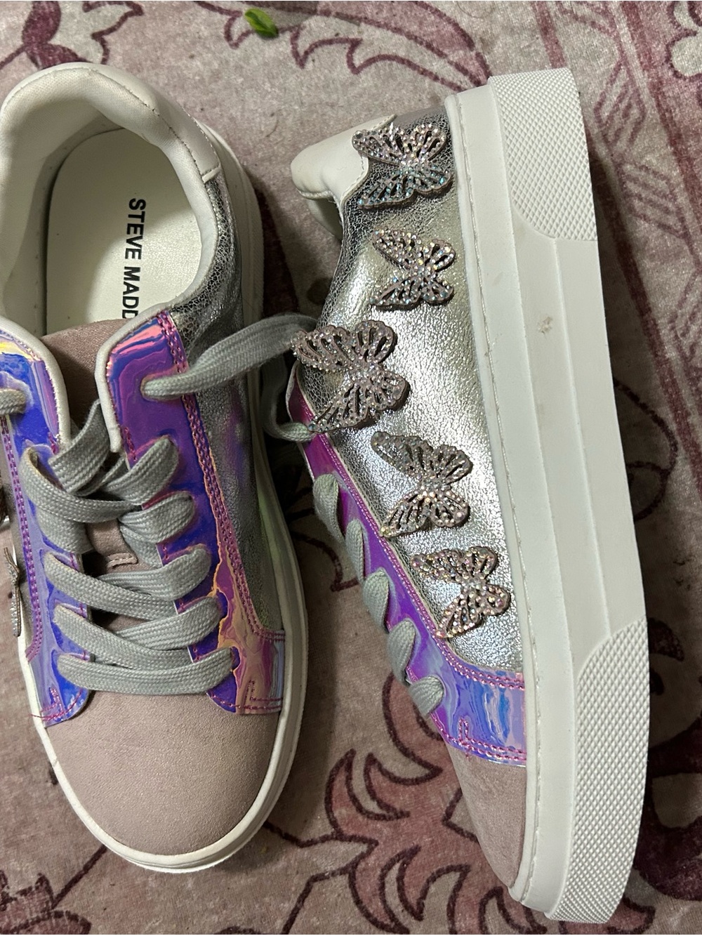 Steve Madden Iridescent Purple & Silver Butterfly Platform Sneakers